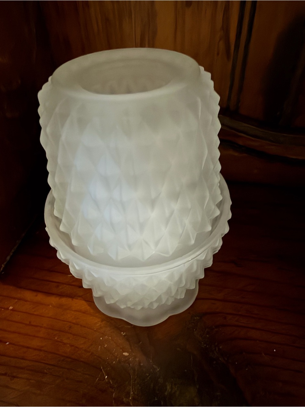 Frosted White Textured Glass Hurricane Candle Holder -Fairy Lamp